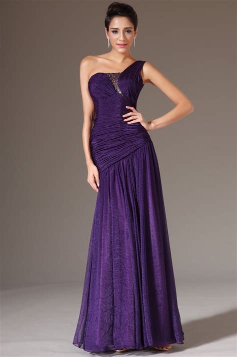 Purple Simple One Shoulder Floor Length Dress 00142606 Edressit