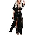 Wander Agio Womens Bikini Cover Ups Beach Coverup Swimsuits Sunscreen Long Waist Lace Black At