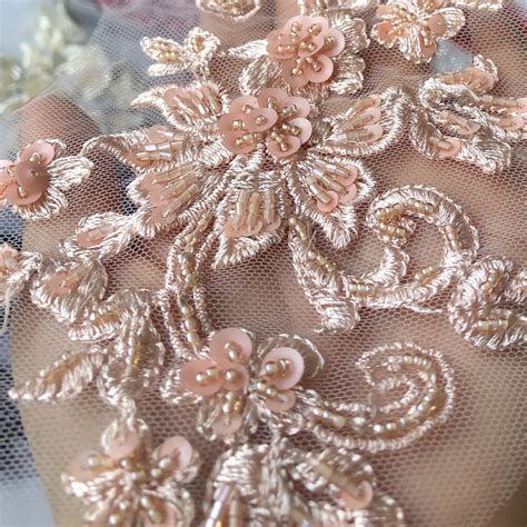 19 Cm 3d Flower Embroidery Tulle Lace Applique With Millet Beads Buy