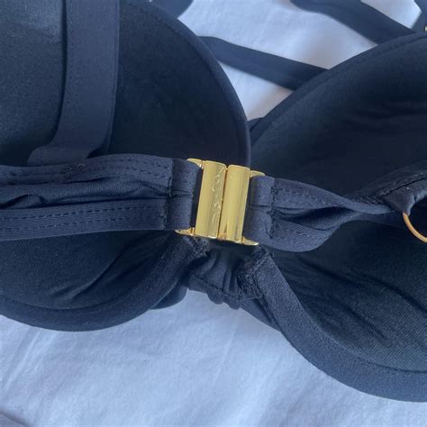 Ann Summer Black Bikini Top Black With Gold Buckles Depop