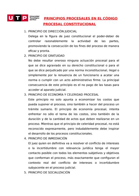 Principios Procesales En El Código Procesal Constitucional Inga Burga Silvana Principios