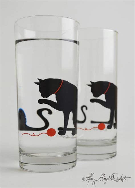 Cat Glassware Set Of 2 Everyday Glasses Cat Glasses Etsy