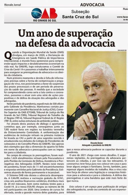 Oab Rs Artigo Do Presidente Breier Publicado No Riovale Jornal De