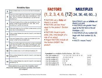 Divisibility Rules With Prime Factors To Find Factor Pairs Activities