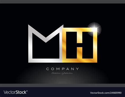 Gold Silver Alphabet Letter Mh M H Combination Vector Image