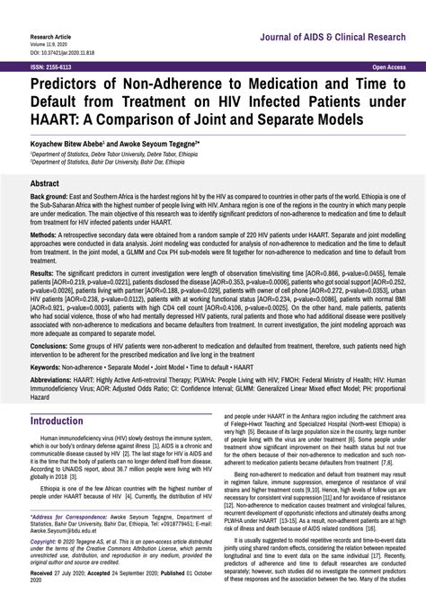 Pdf Journal Of Aids And Clinical Research Predictors Of Non Adherence