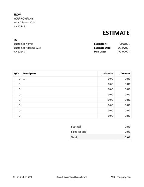 Free Word Estimate Template Docelf