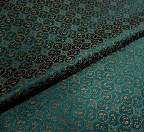 Dark Green Color Brocade Fabric Jacquard Fabric By The Yard Etsy