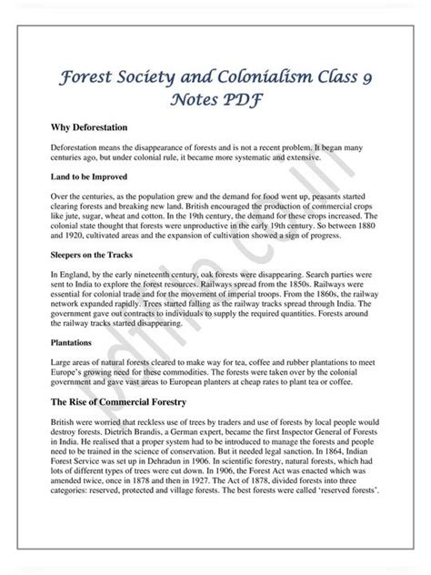 [PDF] Forest Society and Colonialism Class 9 Notes PDF Download in 2023 ...