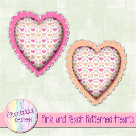 Free Pink And Peach Patterned Hearts For Digital Scrapbooking