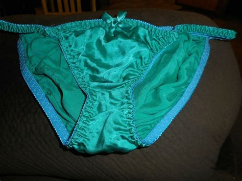 Vintage String Bikini Sexy Silk Teal Green Unmarked Satin Bow Nwot