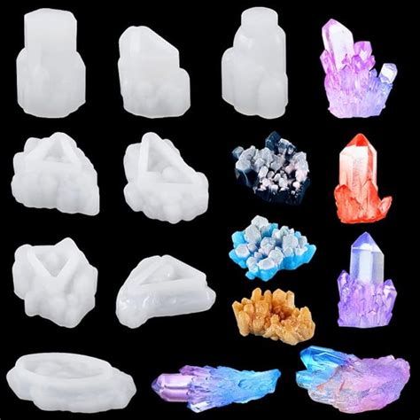 Fineinno Pcs Crystal Resin Molds Crystal Cluster Silicone Molds For