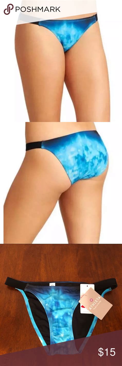 Athleta Bali Blue Bikini Bottoms Watercolor Tie Dye Print Color Bora