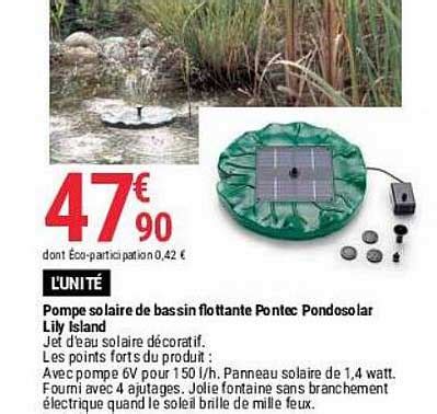 Promo Pompe Solaire De Bassin Flottante Pontec Pondosolar Lily Island