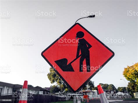 Orange Roadworks Warning Sign Stock Photo - Download Image Now - New ...