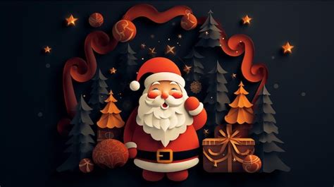 Premium AI Image | santa claus papercut background christmas decorations wallpaper Generative AI