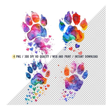 Watercolour Paw Print Clipart Watercolor Paw Love Hearts PNG National