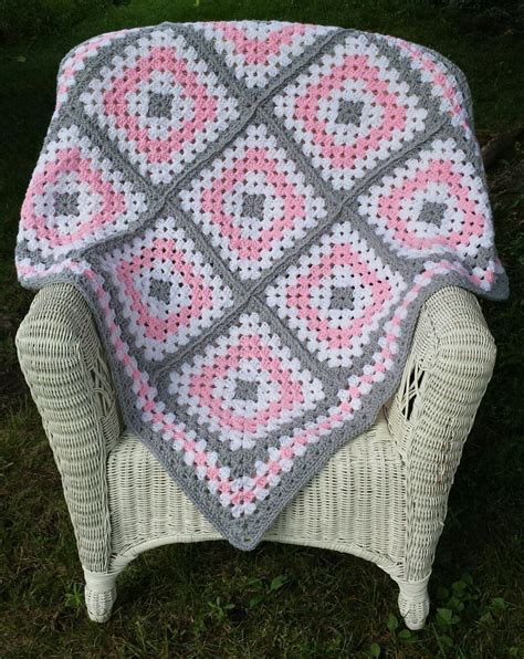 Pink And Grey Granny Square Baby Blanket By Thelmasgifts On Etsy