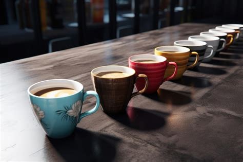 Premium Photo A Row Of Coffee Cups Lined Up On A Table Perfect For