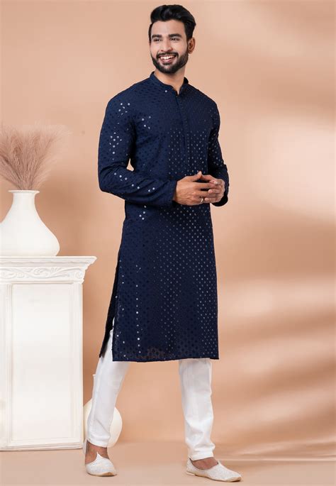 Navy Blue Viscose Rayon Kurta Pajama 282607