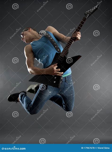 Passionate Guitarist Jumps In The Ai Stock Photo Image Of Grunge