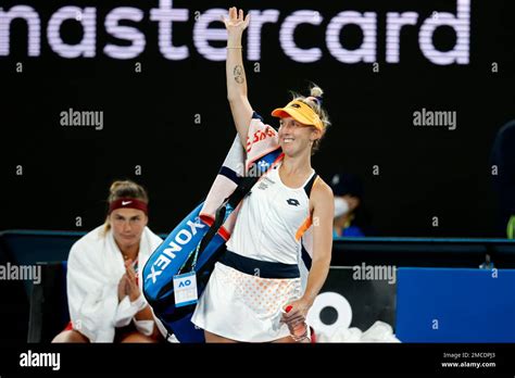 Storm Sanders Of Australia Waves As She Leaves Rod Laver Arena