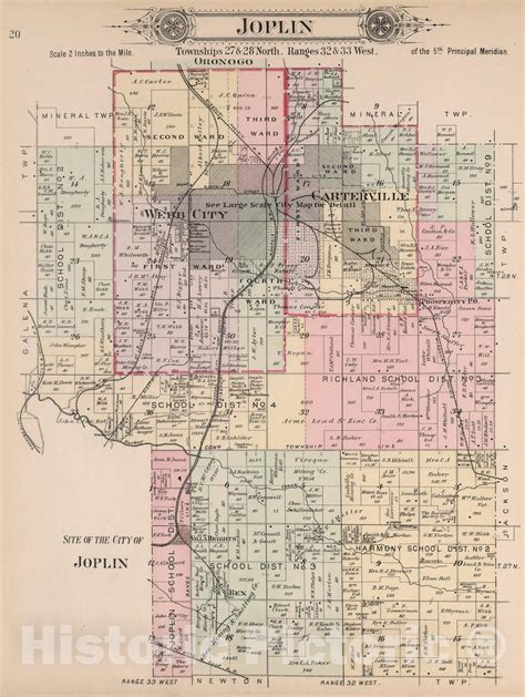 Historic Map Plat Of Joplin Missouri 1895 Vintage Wall Art