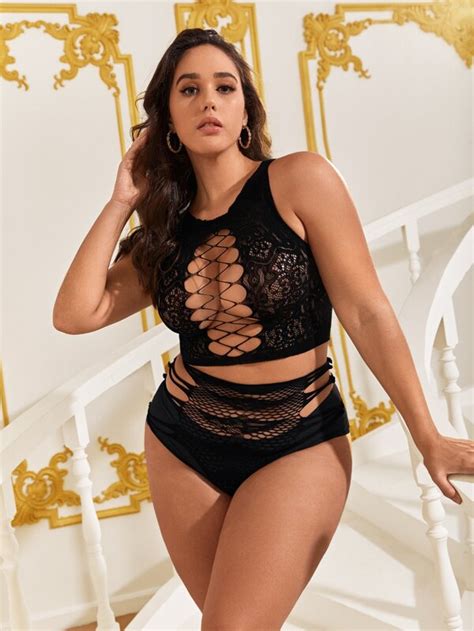 Plus Hollow Out Lingerie Set Without Liner Shein Usa