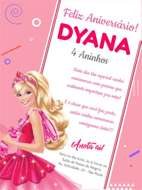 Convite De Anivers Rio Para Editar Barbie Ideias Para Convites De