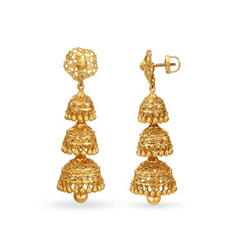 Buy Traditional Dainty 3 Layer Gold Jhumkas At Best Price Tanishq Uae