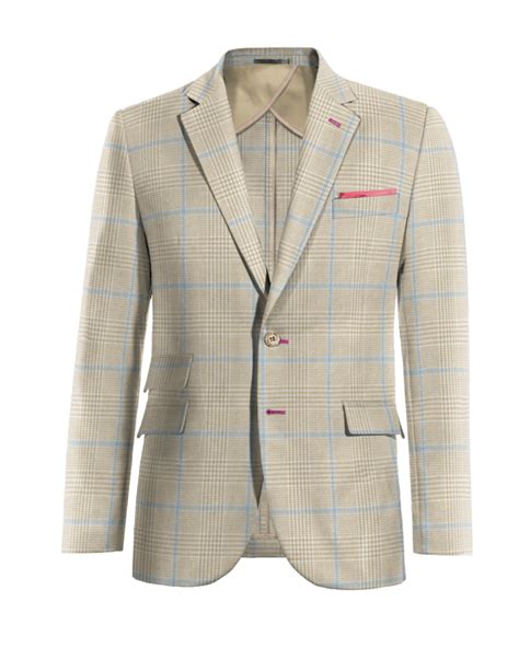 Blazer Sin Forro Beige De Algod N Lino Pr Ncipe De Gales Ligera