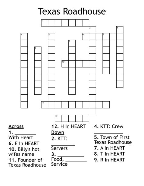 Texas Roadhouse Crossword Wordmint