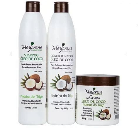 Kit Óleo De Coco Maycrene Shampoo Condicionador Máscara Status