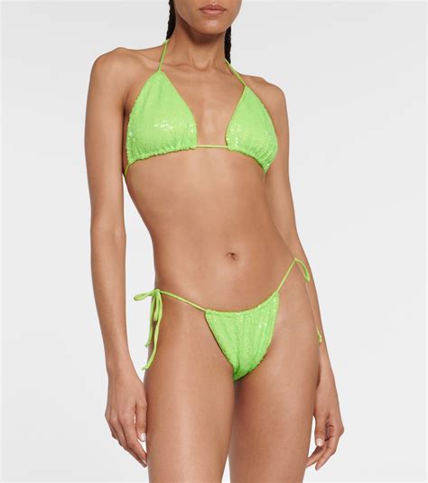 Sequin Embellished Bikini Top In Green Norma Kamali Mytheresa