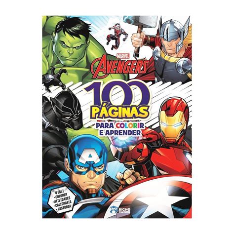 Livro 100 Páginas para Colorir Vingadores Marvel Bicho Esperto