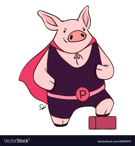 Pig hero with cape cartoon Royalty Free Vector Image