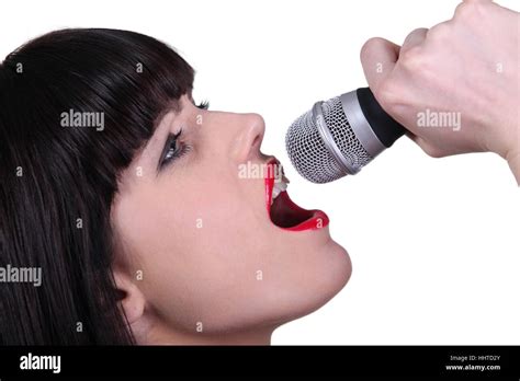 Brunette Woman Singing Stock Photo Alamy