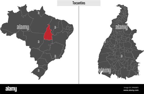 Map Of Tocantins State Of Brazil And Location On Brazilian Map Stock