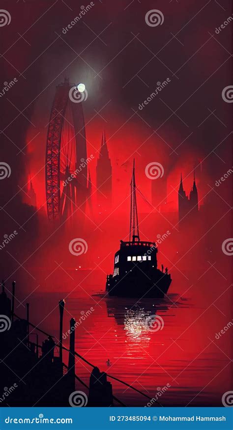 Foggy London Nightscape Made With Generative Ai Stock Illustration