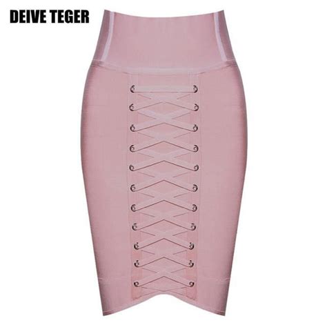 New Arrival Beige Lace Up Mini Bandage Skirt Pencil Skirt Women Knee