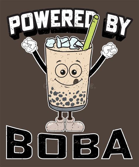 Powered By Boba Typography Design Tea Glass And Grunge Effect Stock