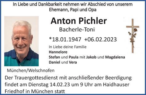 Traueranzeigen Von Anton Pichler Trauer Bz