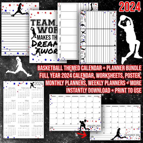 2024 Basketball Printable Calendar And Planners 12 Month Planner