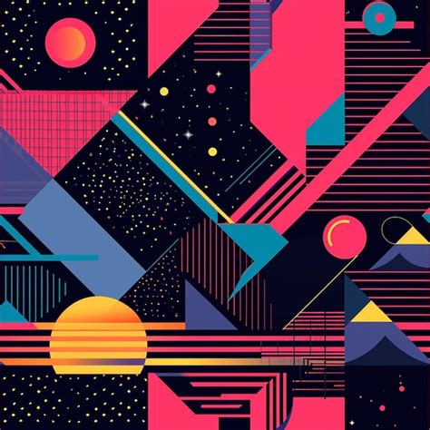 Premium Photo Vibrant 80s Retro Futurism Geometric Pattern