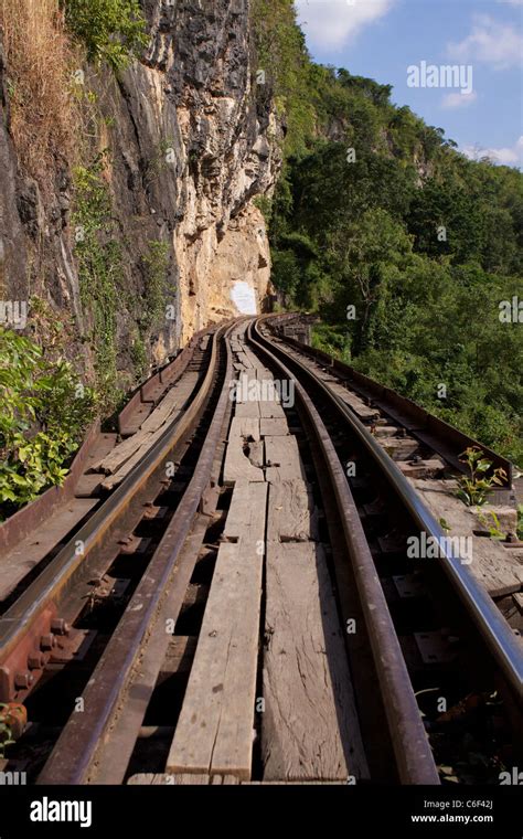 Railway track at Wampo (Whampo) Viaduct originally created by POWs forming part of the Thai ...