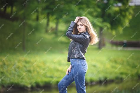 Premium Photo Portrait Of Little Beautiful Stylish Kid Girl In Blue