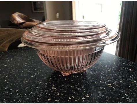 4 Vintage Pink Depression Glass Mixing Bowl Setpink Atlas Nesting Bowls