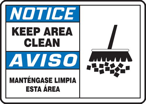 Keep Area Clean (Graphic) Bilingual ANSI Notice Safety Sign SBMHSK822M