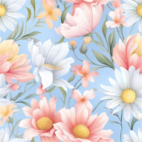 Premium Photo | Seamless delicate flowers in pastel colors with some small leaves Light Blue ...