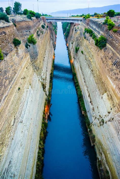 View of Corinth Canal with Bridge, Greece Stock Photo - Image of ...